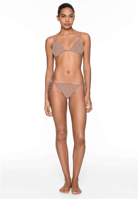 Oysho Geometric Medium Coverage With Ties Bikini Hose Brown Braun