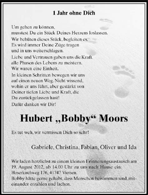 Alle Traueranzeigen F R Hubert Bobby Moors Trauer Rp Online De