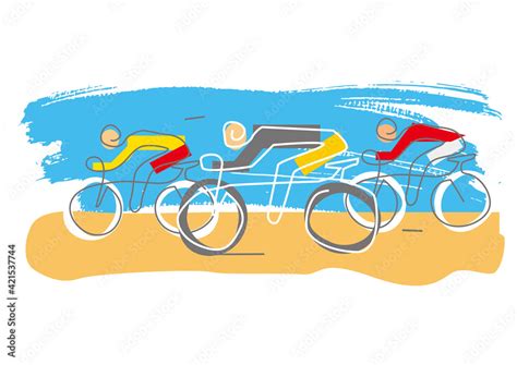 Cycling Race Line Art Stylized Cartoon Stylized Expressive