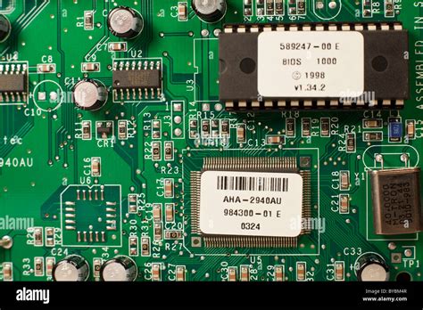 A Circuit Board With A Bios Rom Chip Stock Photo 34063367 Alamy