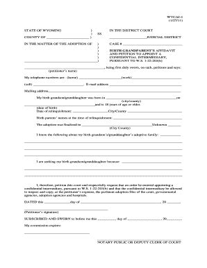 Fillable Online Lawyoming CAI Birth Grandparents Affidavit And