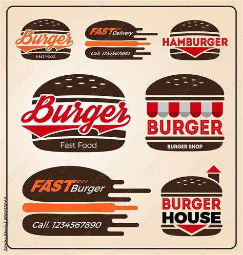 Set Of Burger Shop Icon Logo Design For Branding Sticker Decoration