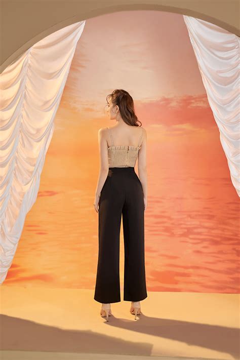 Mae Pleated Frills Flutter Top In Nude Chello