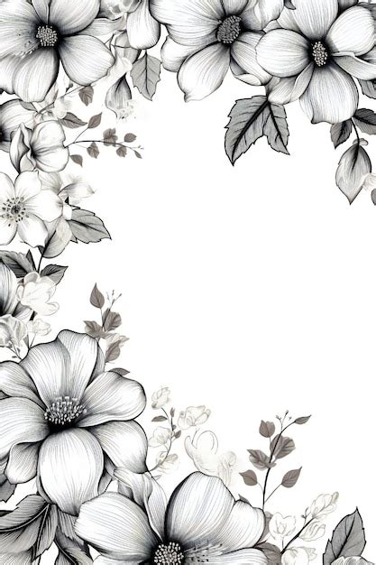 Premium Photo | Thin line art empty floral border on white background