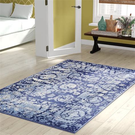 Bungalow Rose Godina Machine Woven Power Loomed Performance Blue Rug