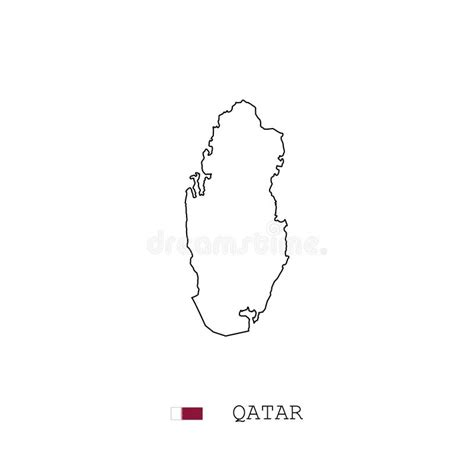 Qatar Vector Map Outline Line Linear Qatar Black Map On White