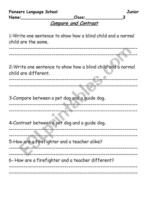 Compare And Contrast Worksheets Rd Grade Printable Computer Tools