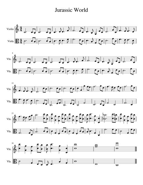 Jurassic World Sheet Music For Violin Viola String Duet