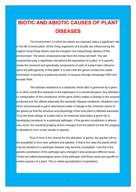 Biotic AND Abiotic Causes OF Plant Diseases - BIOTIC AND ABIOTIC CAUSES