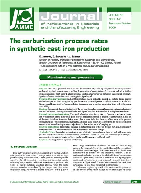 (PDF) The carburization process rates in synthetic cast iron production