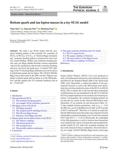 Pdf Bottom Quark And Tau Lepton Masses In A Toy Textrm Su Model