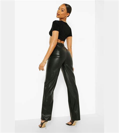 Buy Boohoo Wide Leg Leather Look Trousers In Black 6thstreet Uae