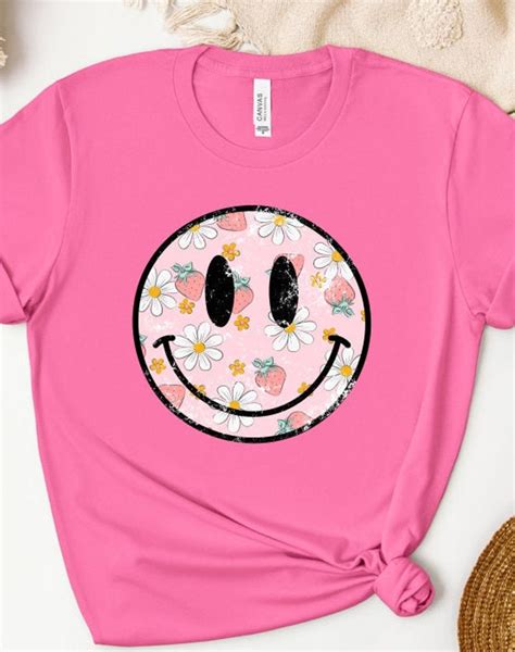 Distressed Retro Strawberry Daisy Smiley Face Htv Boho Retro Smiley