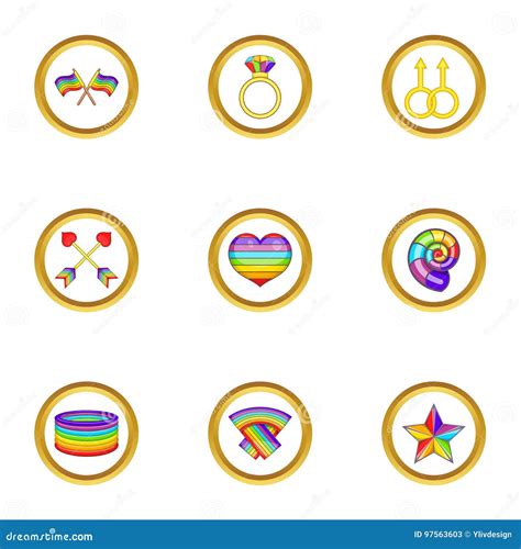 Lgbt Symbols Icons Set Cartoon Style Stock Vector Illustration Of