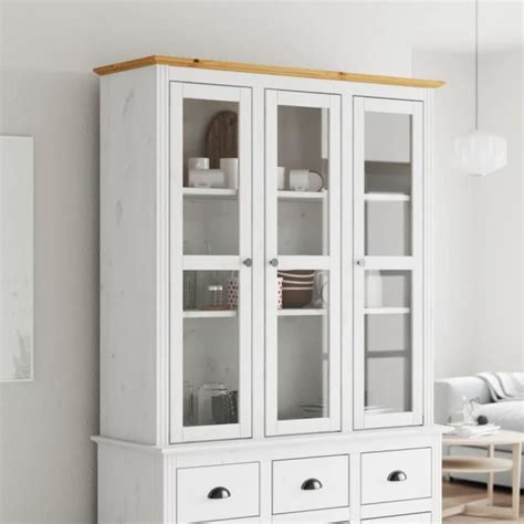 Xij Armoire Avec Portes Vitr Es Bodo Blanc Marron Bois Pin Massif