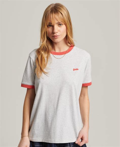 Womens Organic Cotton Vintage Logo Ringer T Shirt In Glacier Grey