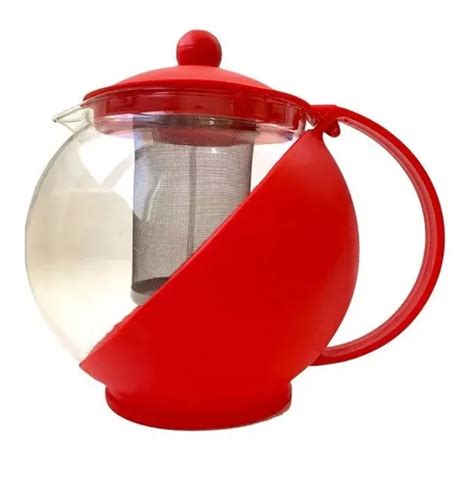 Bule De Vidro Infusor Inox Para Chá Chaleira 1250ml Cor Vermelho