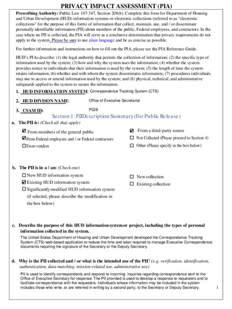 Fillable Online Privacy Impact Assessment Pia Hud Fax Email Print