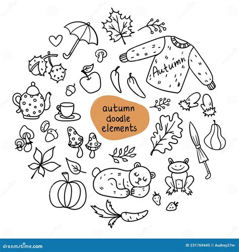 Vector Set Of Hand Drawn Autumn Doodle Elements Stock Vector