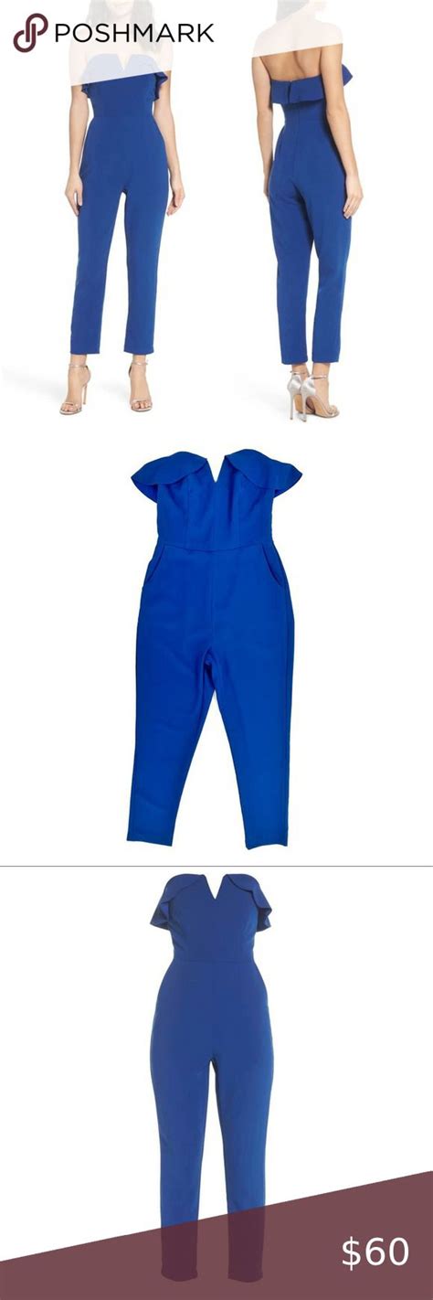 Adelyn Rae Penny Blue Strapless Ruffled Jumpsuit S Jumpsuit Fitted