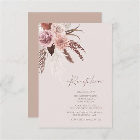 Boho Blush Pink Dried Flowers Wedding Reception Enclosure Card Zazzle