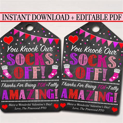 Valentines Sock Gift Tags Staff You Knock Our Socks Off Printable