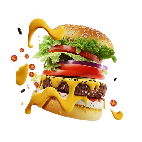 D Food Burger Multi Layered Colorful Three Dimensional Effect Food