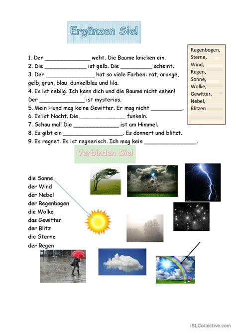 Das Wetter bildwörterbücher ode Deutsch DAF Arbeitsblätter pdf doc