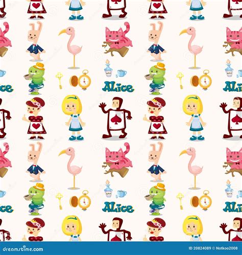 Seamless Alice In Wonderland Pattern Stock Vector Illustration