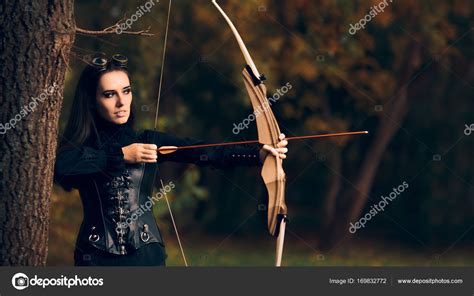 Archer Costume Boys Female Archer Warrior In Costume With Bow And