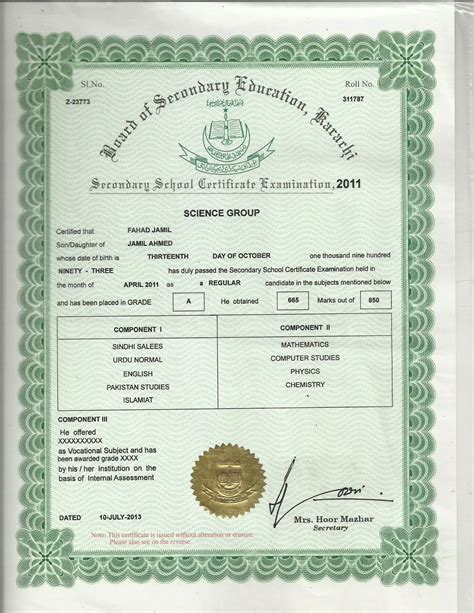 Matric Certificate Pdf