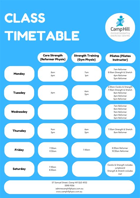 Class Timetable Camp Hill Physiotherapy And Exercise Centre