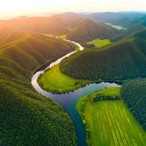 Uma Vista A Rea De Tirar O F Lego De Um Rio Sinuoso Que Atravessa Vales