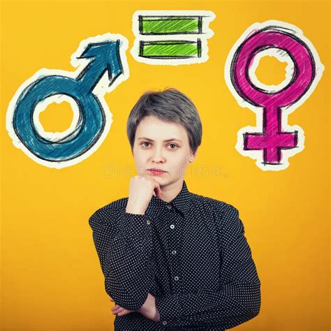 Gender Equality Concept With Male And Female Symbol Over Yellow Wall Sex Sign Social Issue