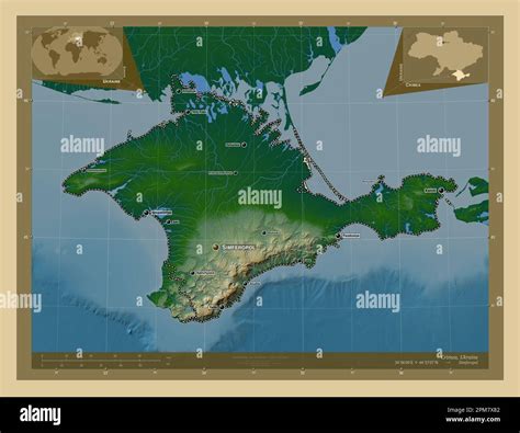 Crimea república Autónoma de Ucrania Mapa de elevación en color con