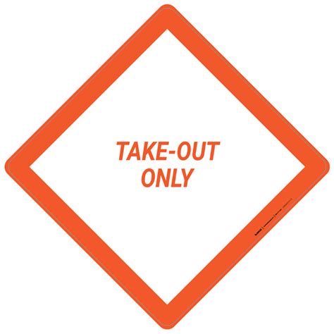 Take Out Only Placard Sign