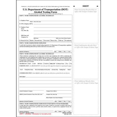 U S DOT Alcohol Testing Form W 1 Line Street Address U S DOT