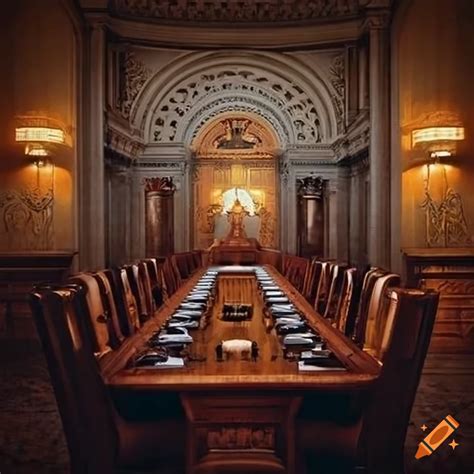 Moody And Mischievous Interior Of A Capitol Building Conference Room On