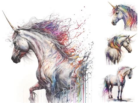 Rainbow Unicorn Watercolor Art Digital Download Highly Detailed 10