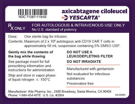 Dailymed Yescarta Axicabtagene Ciloleucel Suspension