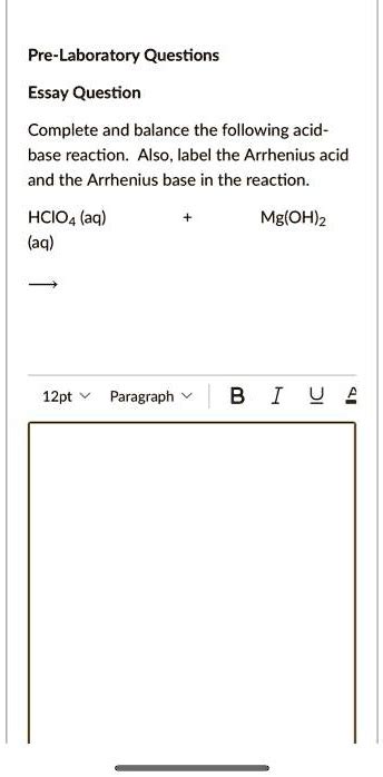 Solved Pre Laboratory Questions Essay Question Complete And Balance