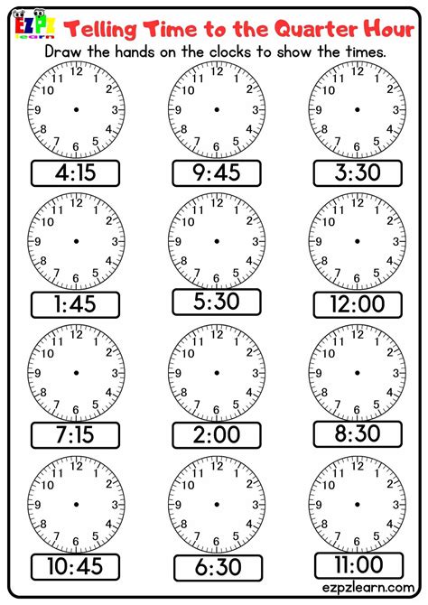 Telling Time To The Quarter Hour Draw The Hands On The Clocks For K5