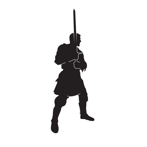 Medieval Knight Wearing Armor And Holds Long Sword Black Vector