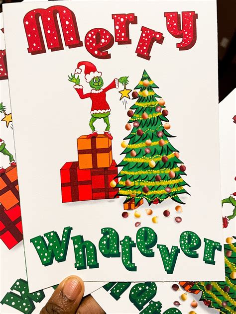 Grinch Holiday Cards Christmas Card for Grinch Lovers merry Whatever Grinch Cards Grinchmas ...