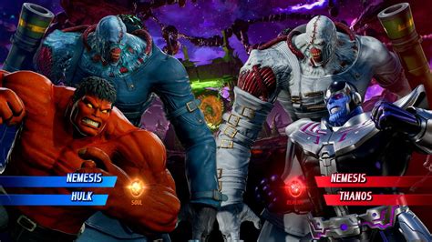 Blue Nemesis And Red Hulk Vs White Nemesis And Black Thanos Marvel Vs Capcom Infinite All Costumes