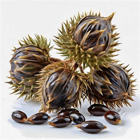 Premium AI Image Castor Oil Seeds In Closeup On White Background