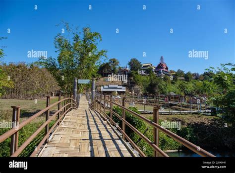 The Bamboo Bridge Of Faith Across The Rice Fields In Mae Hong Son