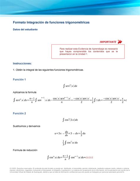 Integraciondefuncionestrigonometricas Formato Integración de