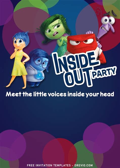 Colorful Inside Out Movie Themed Birthday Invitation Templates