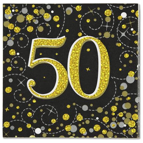 Black And Gold Sparkling 50th Birthday Napkins Party Save Smile